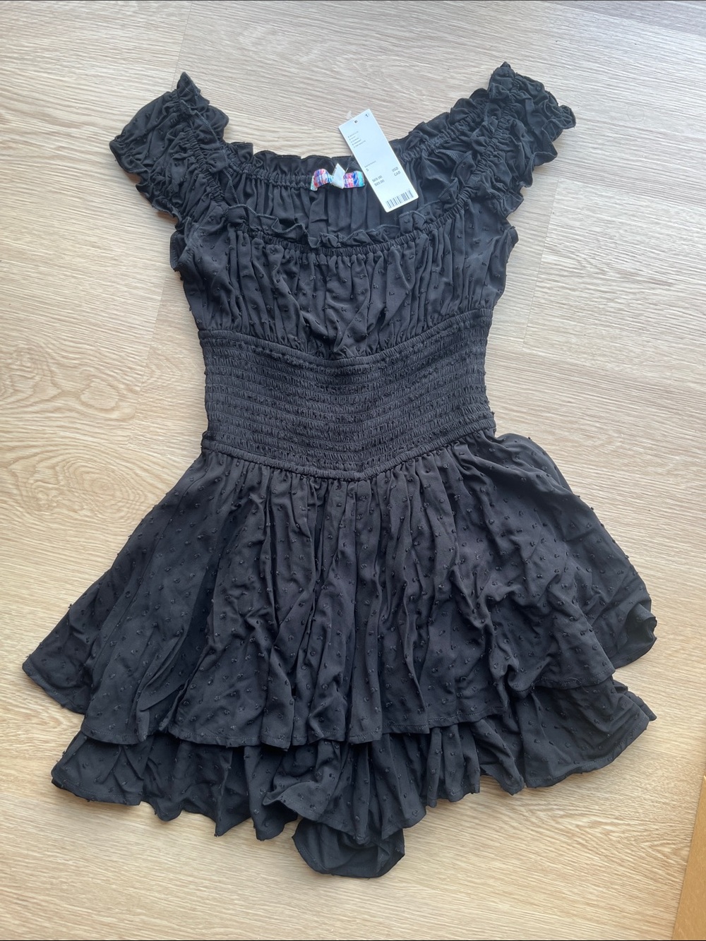 Urban Outfitters Black Ruffled Off-Shoulder Romper